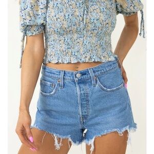 Levi's Original 501 Jazz Solo Blue Jean Shorts with Vintage Frayed Hem